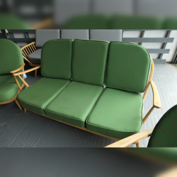 Ercol 203 3 seater with 6 cushions in our own Nouveau Verona Green